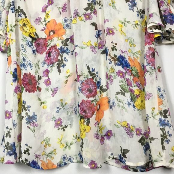 Sheer coverup cold shoulder with tie up bright flowers floaty beachy hippie XL - Picture 3 of 8